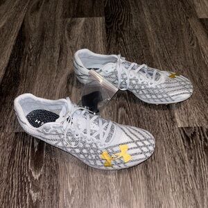 Under Armour Cleats Mens HOVR Miler Pro 3 Halo Grey Metallic Gold Size 13